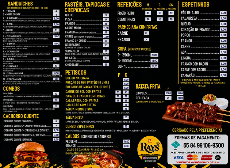 Primeira página do cardápio Ray's