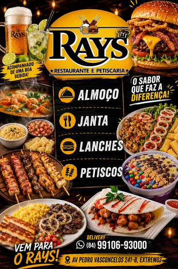 Apresentação do Ray's com almoço, janta, lanches, petiscos e delivery