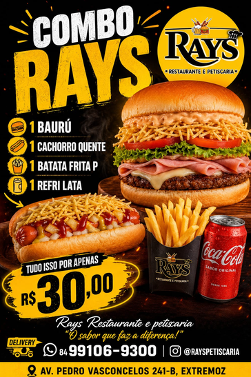 Combo Ray's com lanche e acompanhamento